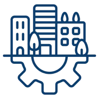 City skyline with gear outline